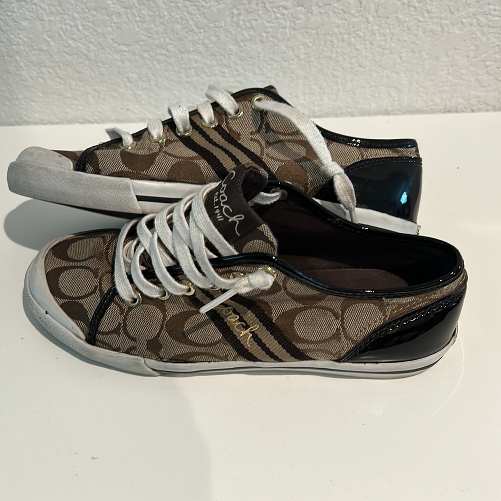 COACH Folly Brown Signature Brown C Canvas Stripe Sneaker size 6:5